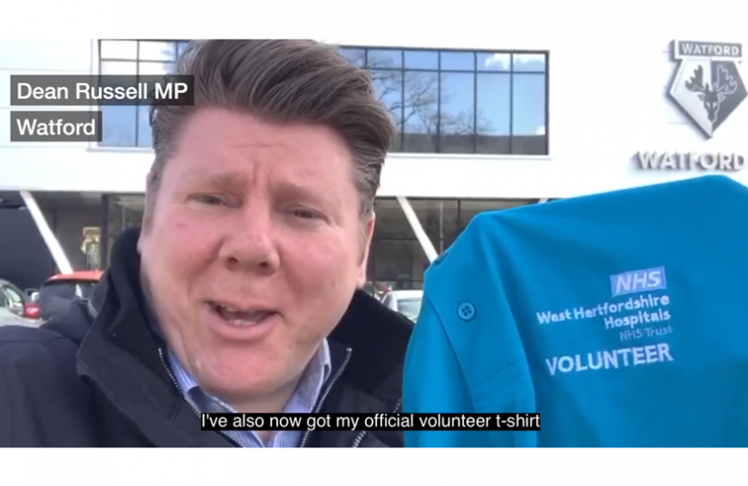 Dean Russell speaking outside Watford General