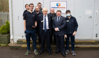 Dean Russell with Prime Minister Boris Johnson at Watford Workshop